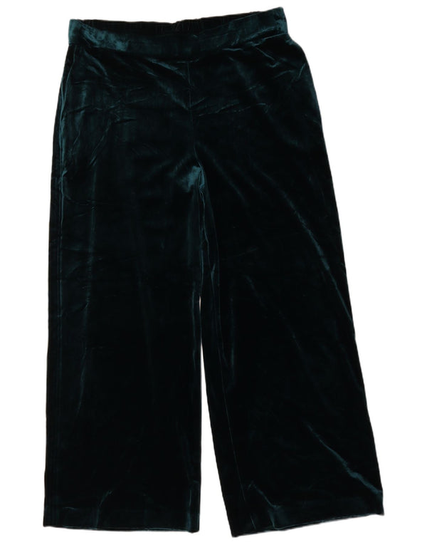 Marks & Spencer Womens Wide Leg Velvet Trousers UK 18 XL W36 L26 Green