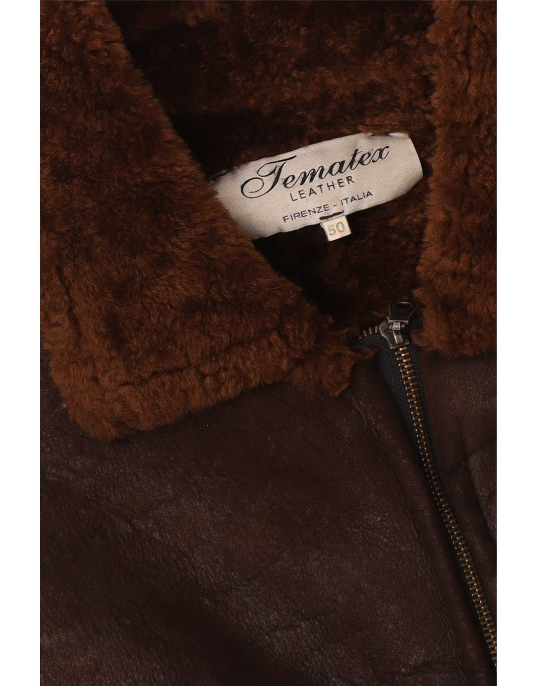 Jachetă vintage bărbătească din shearling IT 50 din piele maro mare