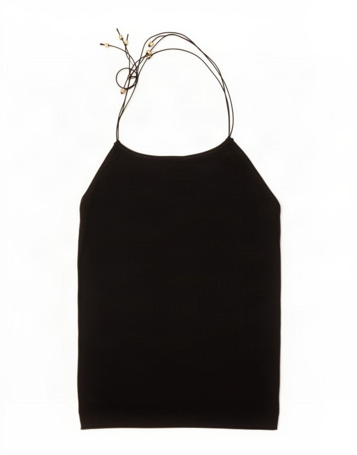 Massimo Dutti Femei Tricotat Halter Top UK 12 Medium Negru