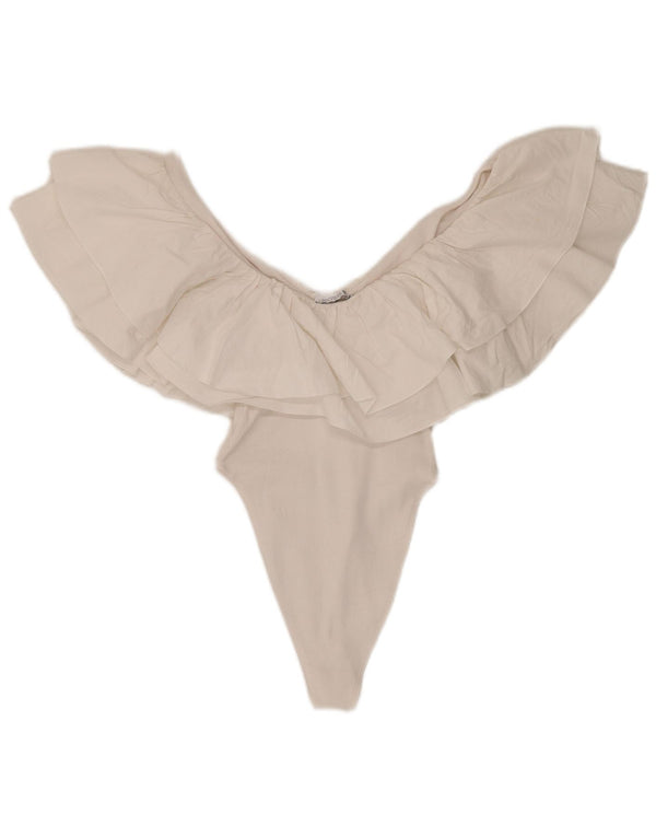 Body cu volane pentru femei Zara UK 8 Bumbac alb mic