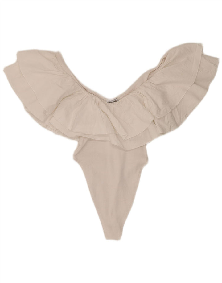 Body cu volane pentru femei Zara UK 8 Bumbac alb mic