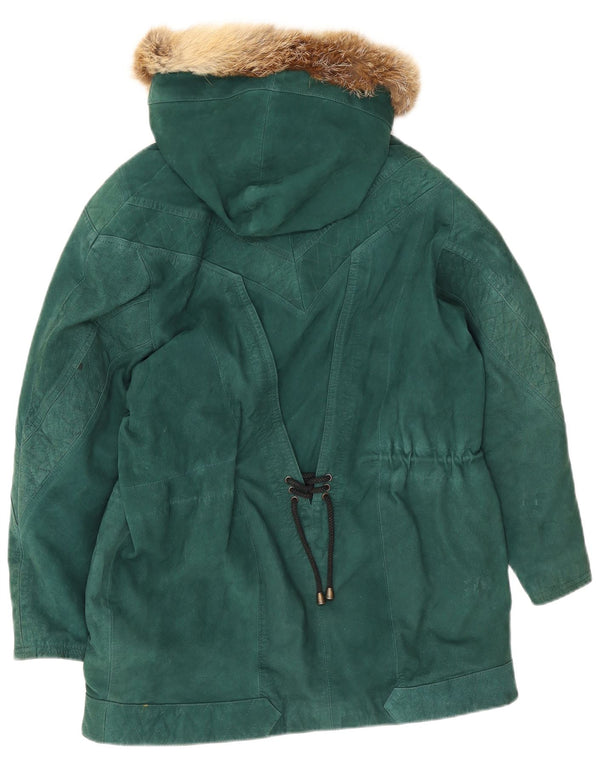 Jachetă Parka supradimensionată din piele intoarsa vintage pentru femei IT 40 Mic din piele verde