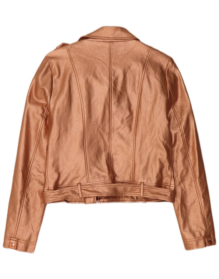 Jachetă de motociclist din piele artificială pentru femei GUESS UK 12 Poliuretan mediu auriu