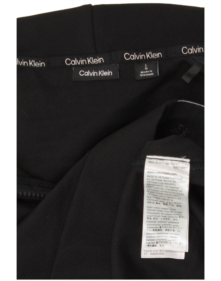 Pulover Calvin Klein pentru bărbați, cu grafic, cu fermoar, cu glugă, poliester, negru