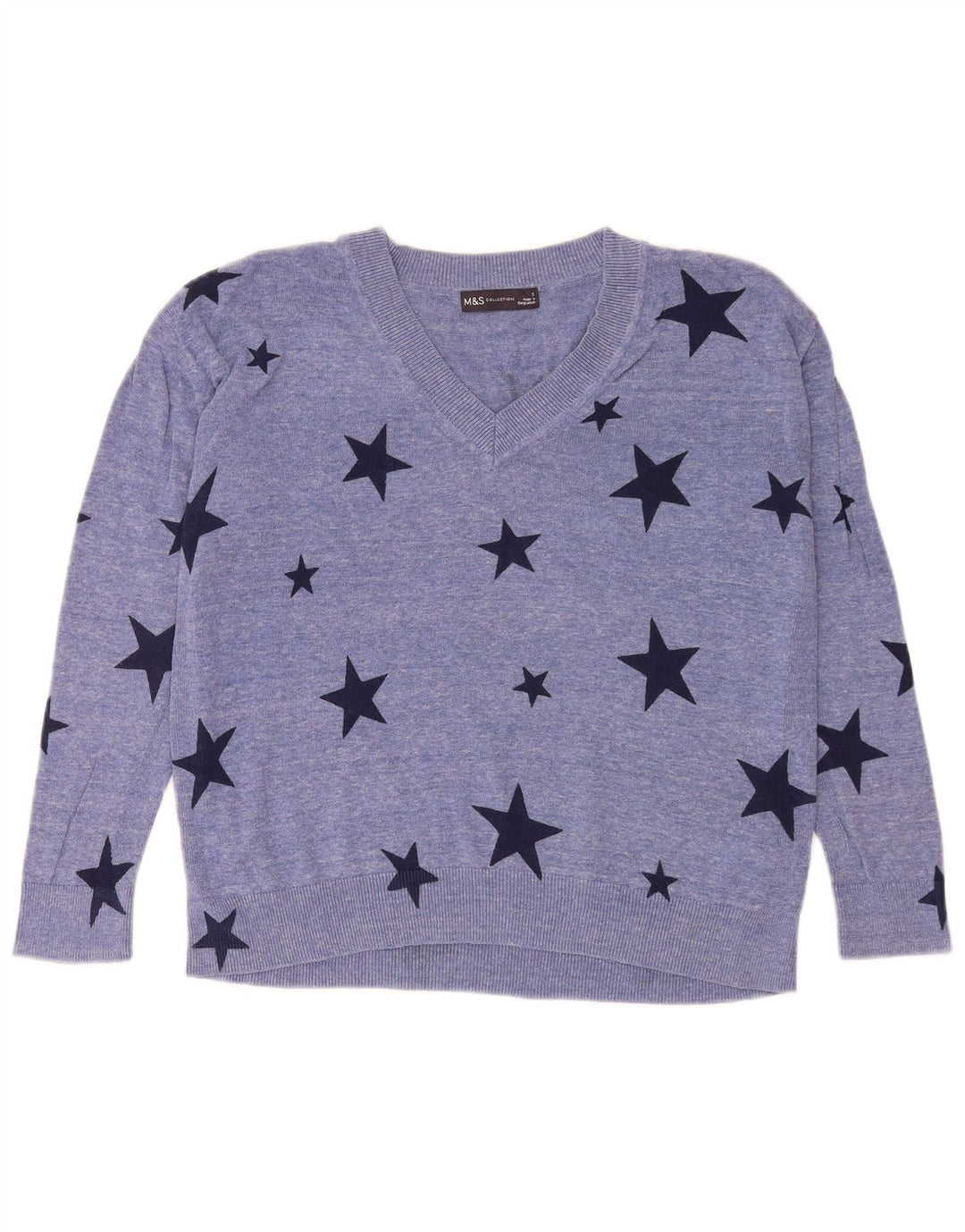 Marks & Spencer Pulover cu decolteu în V cu grafic pentru femei UK 10 Small Blue