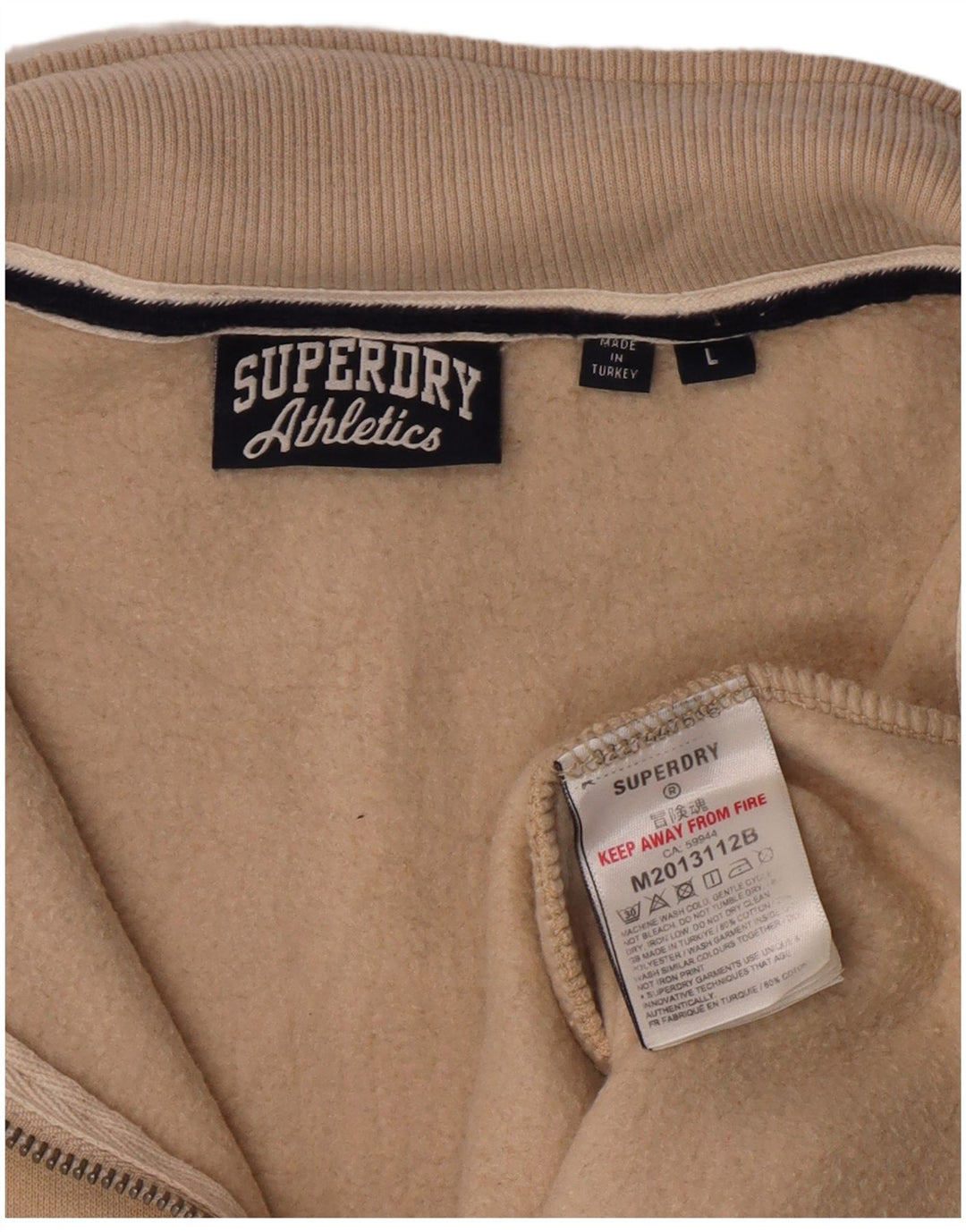 SUPERDRY Hanorac pentru bărbați cu fermoar și gât Pulover mare, bej, bumbac