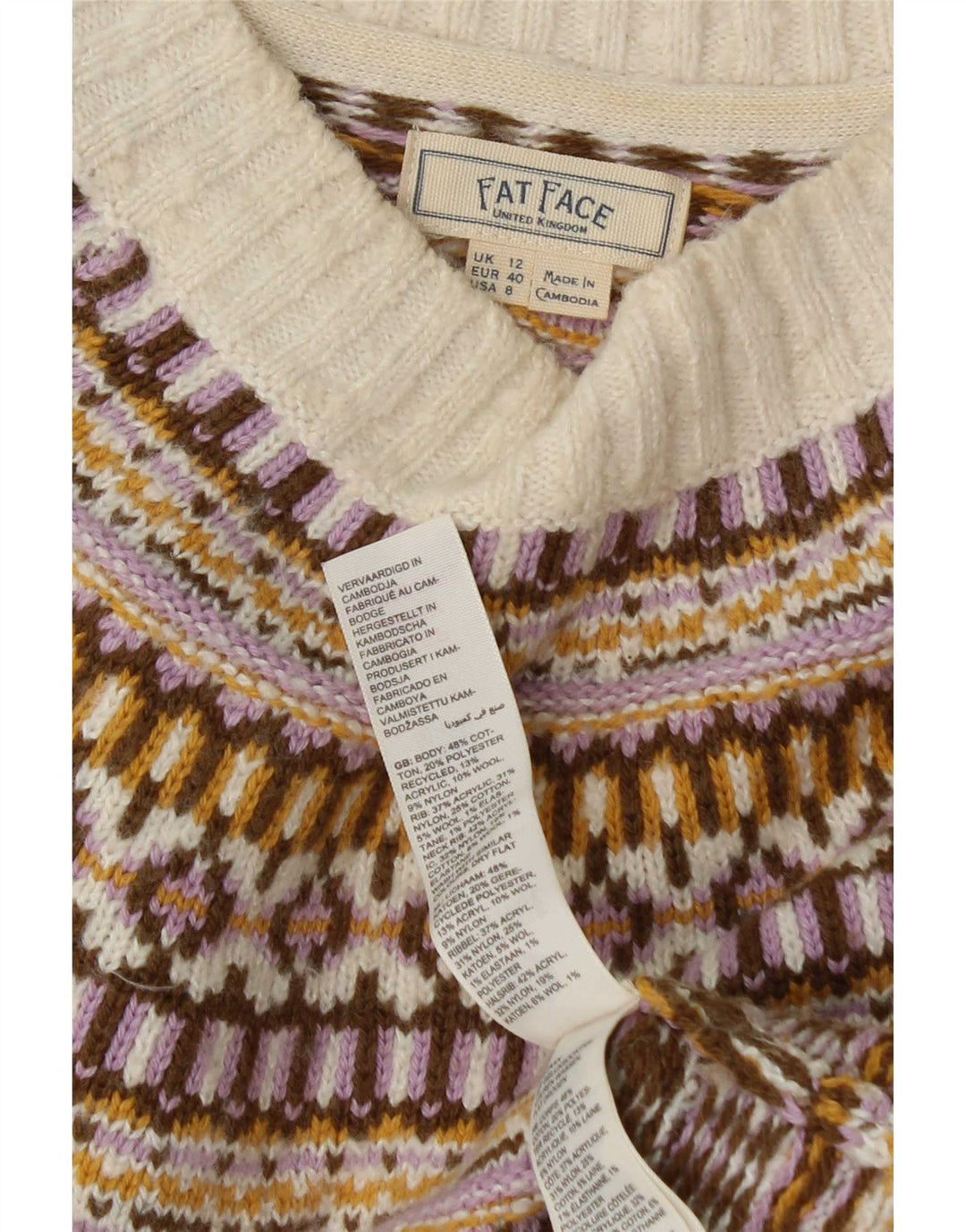 Pulover pentru femei Fat Face cu gât de barcă UK 12 Medium Multicolor