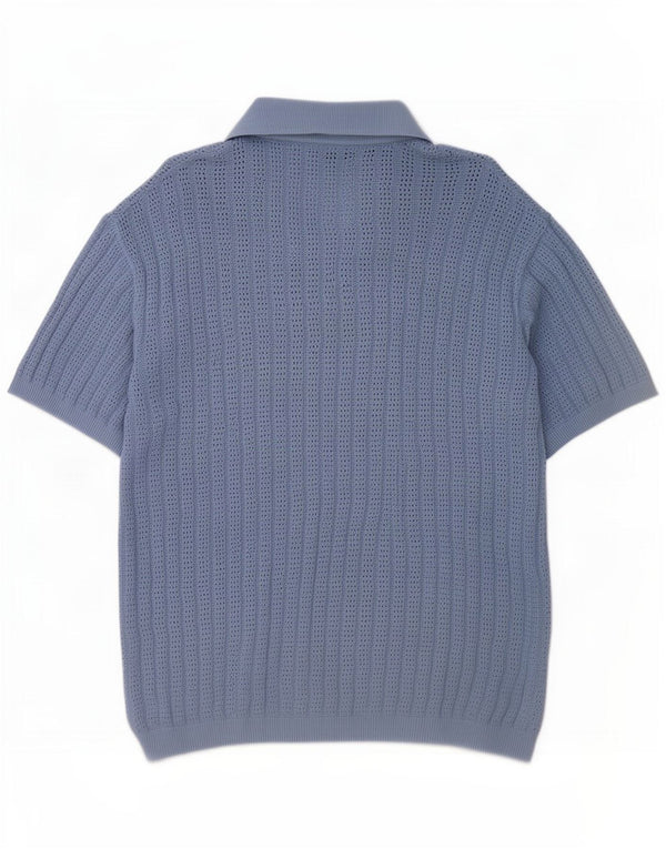 Pulover cardigan cu mânecă scurtă pentru bărbați Zara, bumbac albastru mediu
