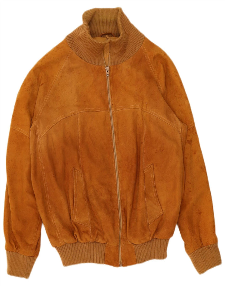 Bomber vintage pentru bărbați din piele intoarsa IT 50 mare din piele bej