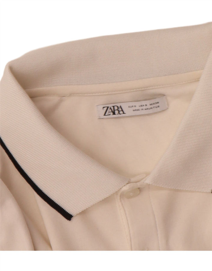 ZARA Mens Polo Shirt Small White Cotton