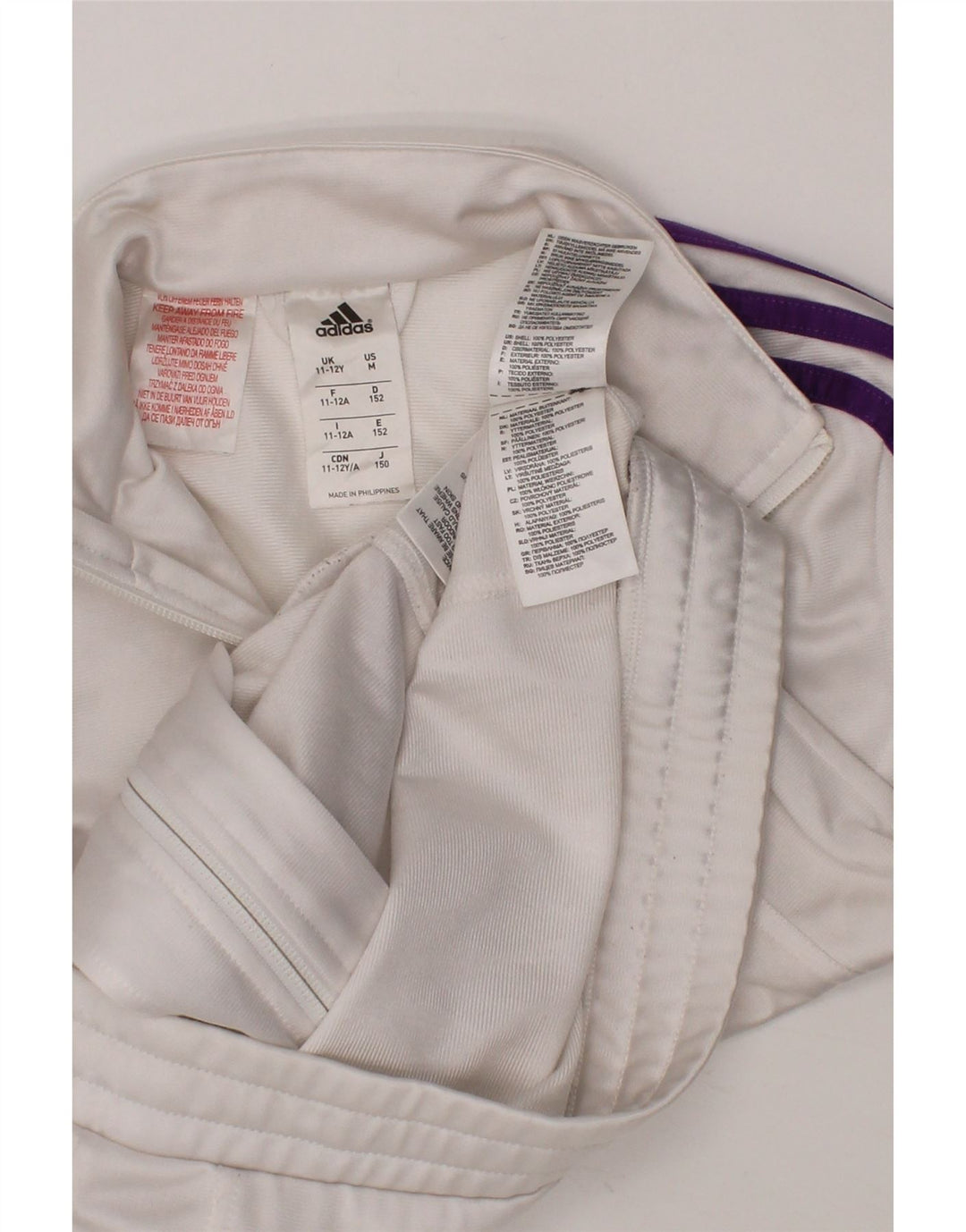 ADIDAS Girls Tracksuit Top Jacket 11-12 Years White Polyester Vintage Adidas and Second-Hand Adidas from Messina Hembry 