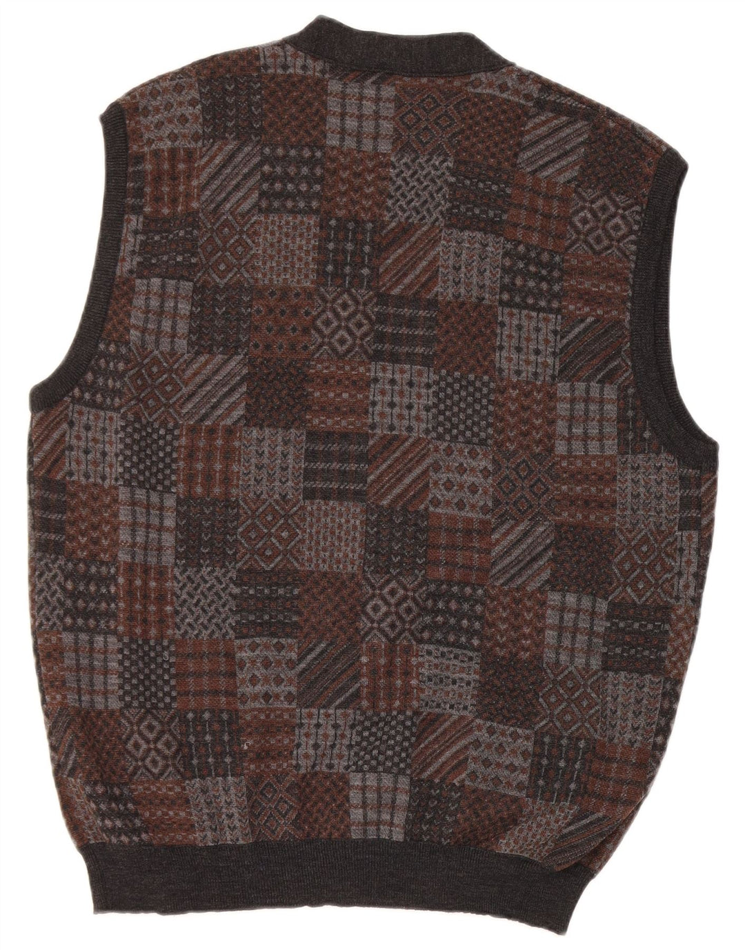 Cardigan Vintage pentru bărbați, fără mâneci, din lână virgină geometrică, gri mediu