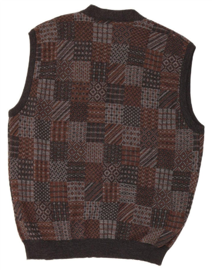 Cardigan Vintage pentru bărbați, fără mâneci, din lână virgină geometrică, gri mediu