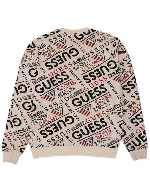 Guess Mens Graphic Sweatshirt Jumper Medium White Cotton