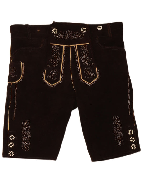 Pantaloni scurți Landhaus pentru bărbați Trachten Graphic Suede Medium W36 Brown Leather