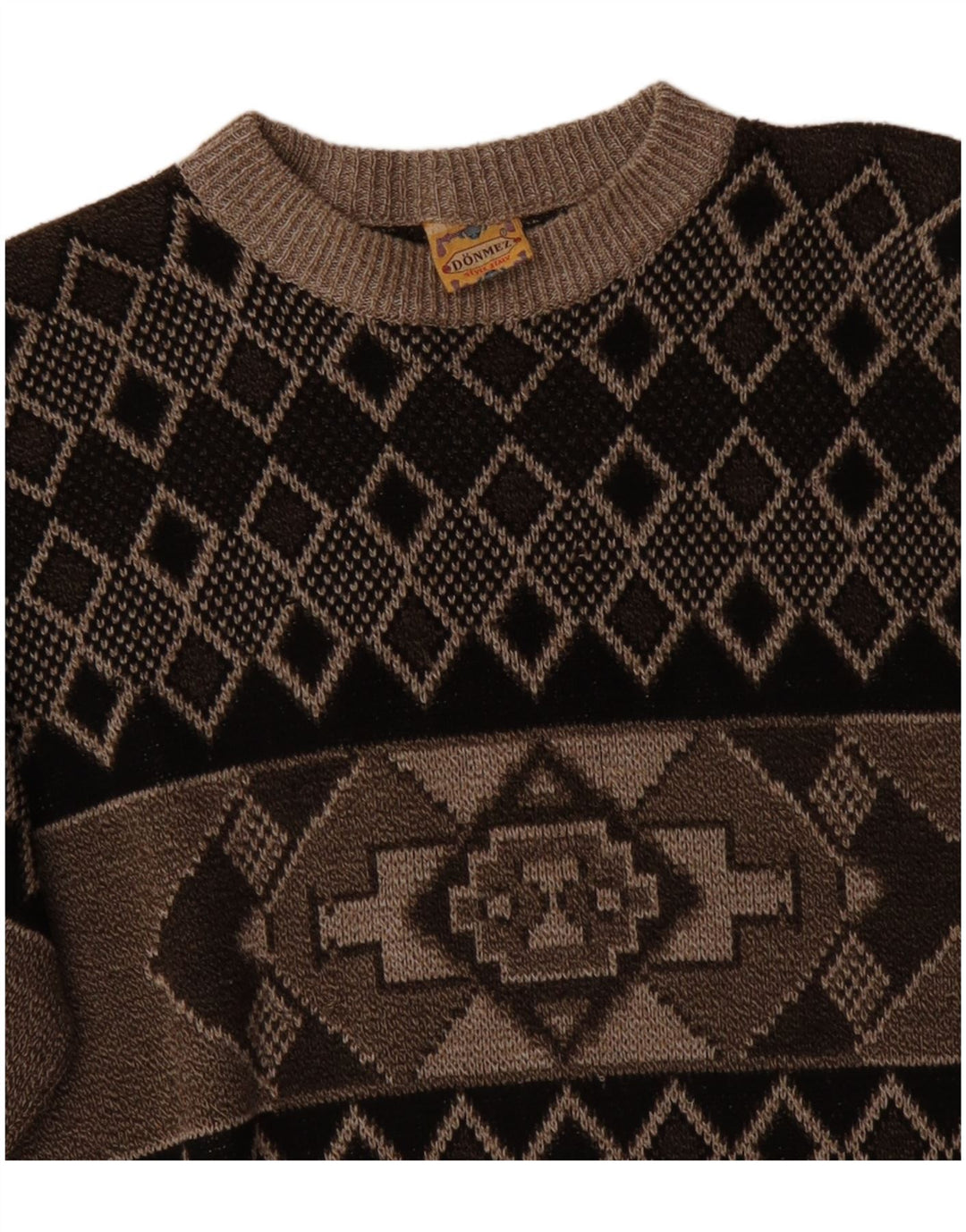 Pulover VINTAGE pentru bărbați cu gât turnat, XL, maro, Fair Isle