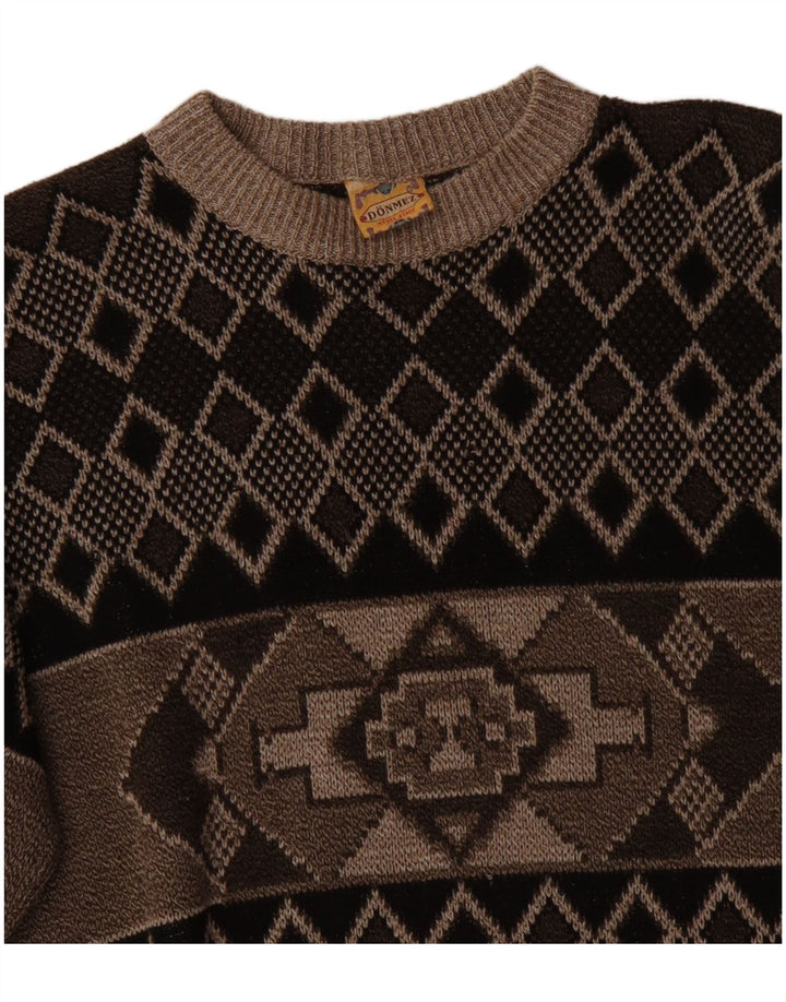 Pulover VINTAGE pentru bărbați cu gât turnat, XL, maro, Fair Isle