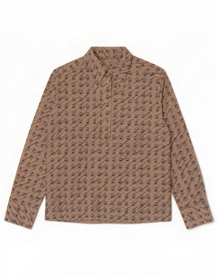 Cămașă vintage pentru femei UK 12 Medium Bej Geometric