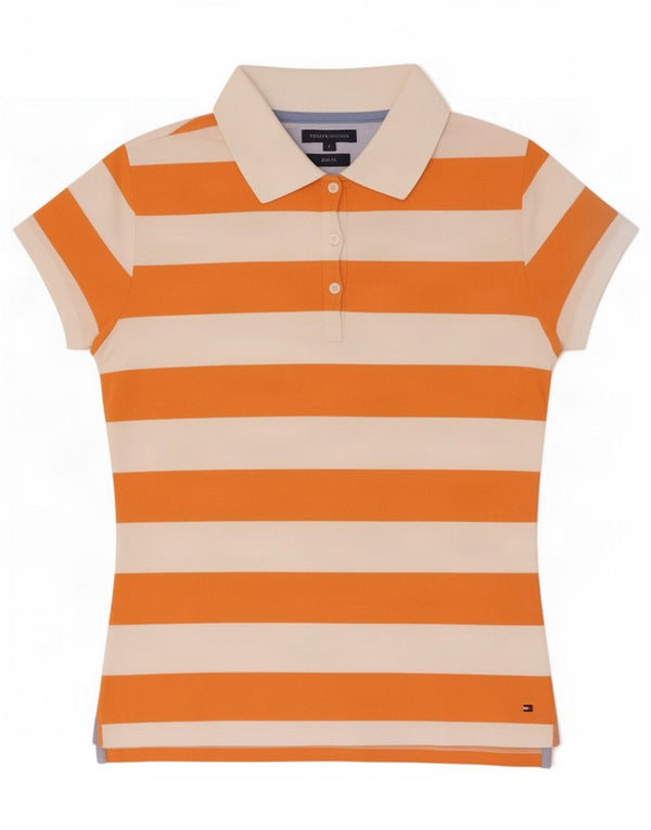 Cămașă polo Tommy Hilfiger pentru femei slim fit UK 14 mare bumbac cu dungi portocalii