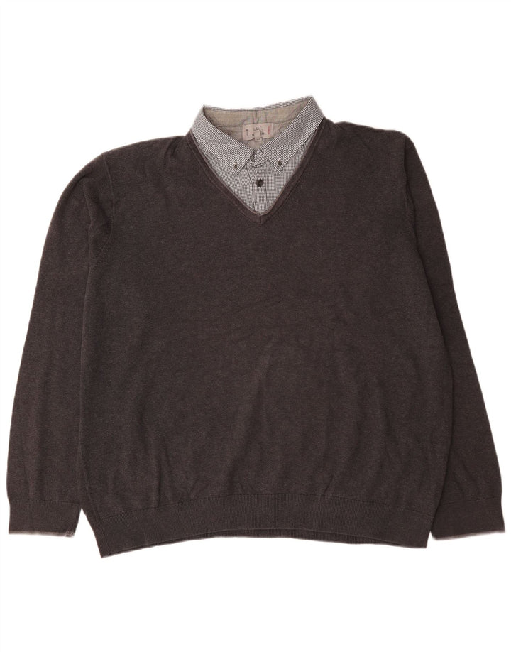 Pulover cu decolteu în V Marks & Spencer pentru bărbați, bumbac maro 2XL