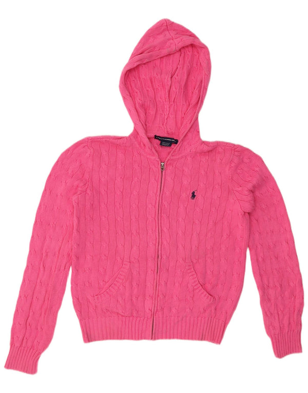 Pulover cardigan cu glugă pentru femei Ralph Lauren UK 16 mare bumbac roz