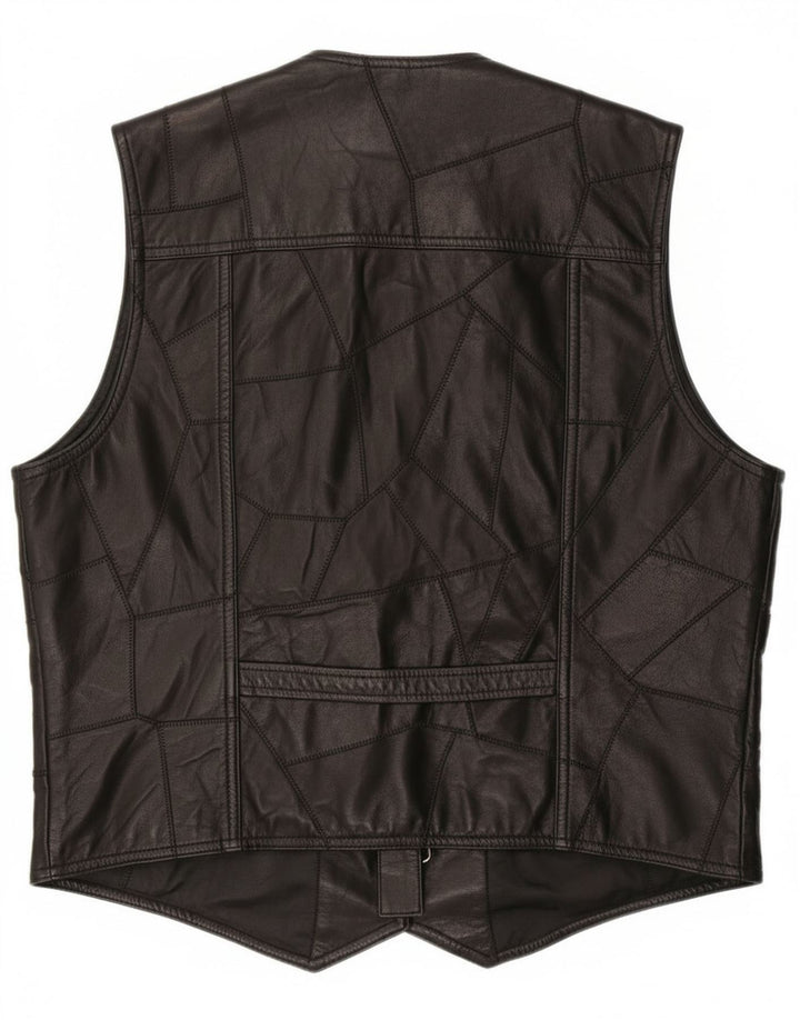 Gilet din piele vintage pentru bărbați UK 38 Medium Black Patchwork