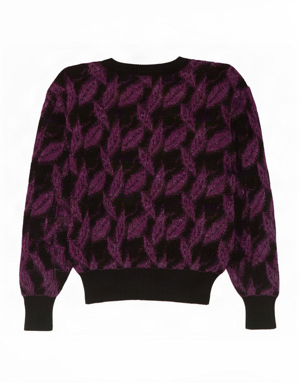 Pulover vintage pentru femei cu gât de barcă UK 14 Medium Purple Floral