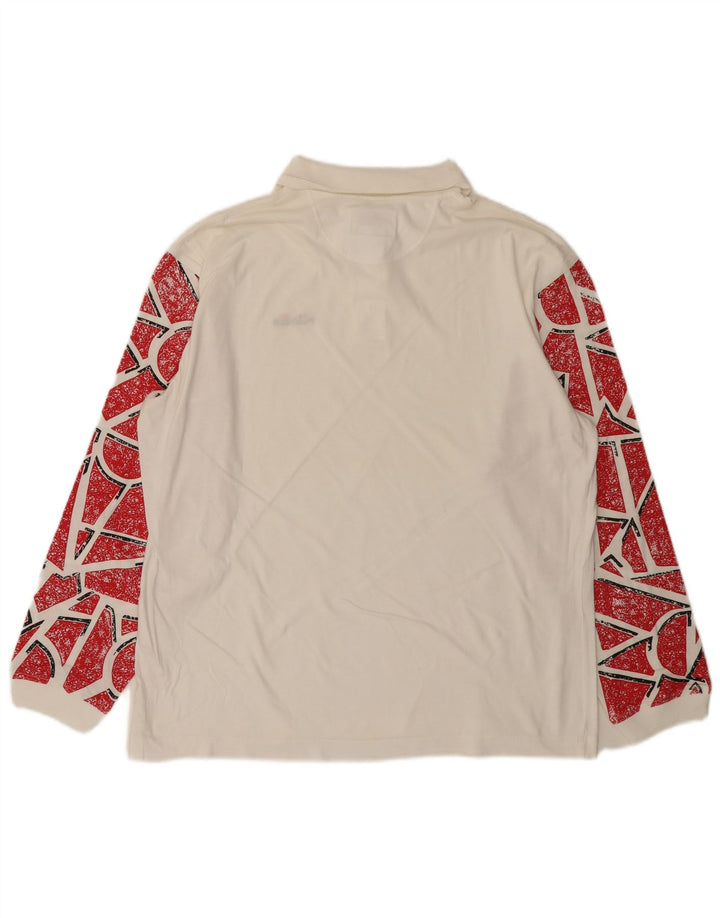 Cămașă polo cu mânecă lungă pentru bărbați ELLESSE IT 50 bumbac geometric alb mediu