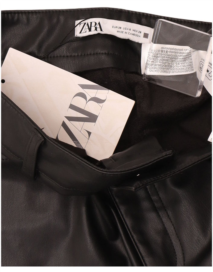 Pantaloni din piele artificială cu bootcut pentru femei Zara EU 38 Mici L28 L26 Negri