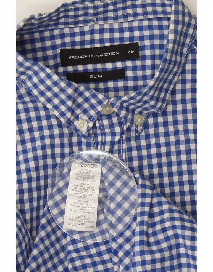 French Connection Cămașă subțire pentru bărbați XS Blue Gingham Bumbac