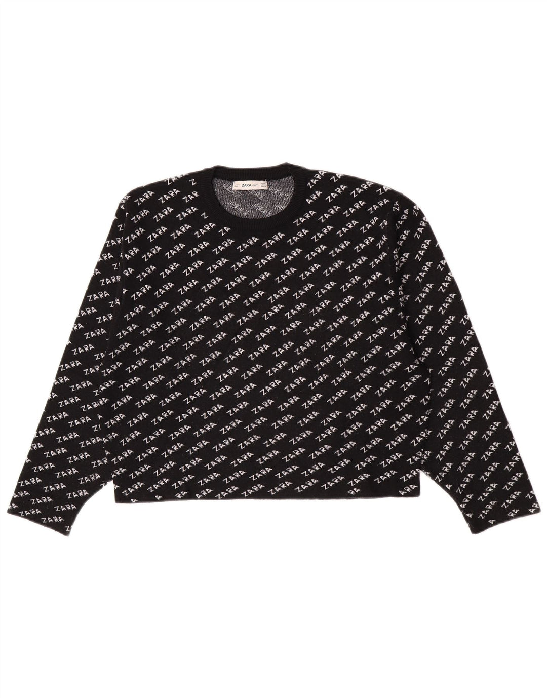 Pulover pentru femei cu decolteu rotund cu grafică Zara UK 14 Medium Negru