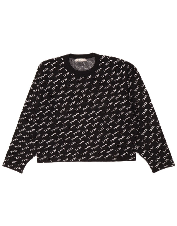 Pulover pentru femei cu decolteu rotund cu grafică Zara UK 14 Medium Negru