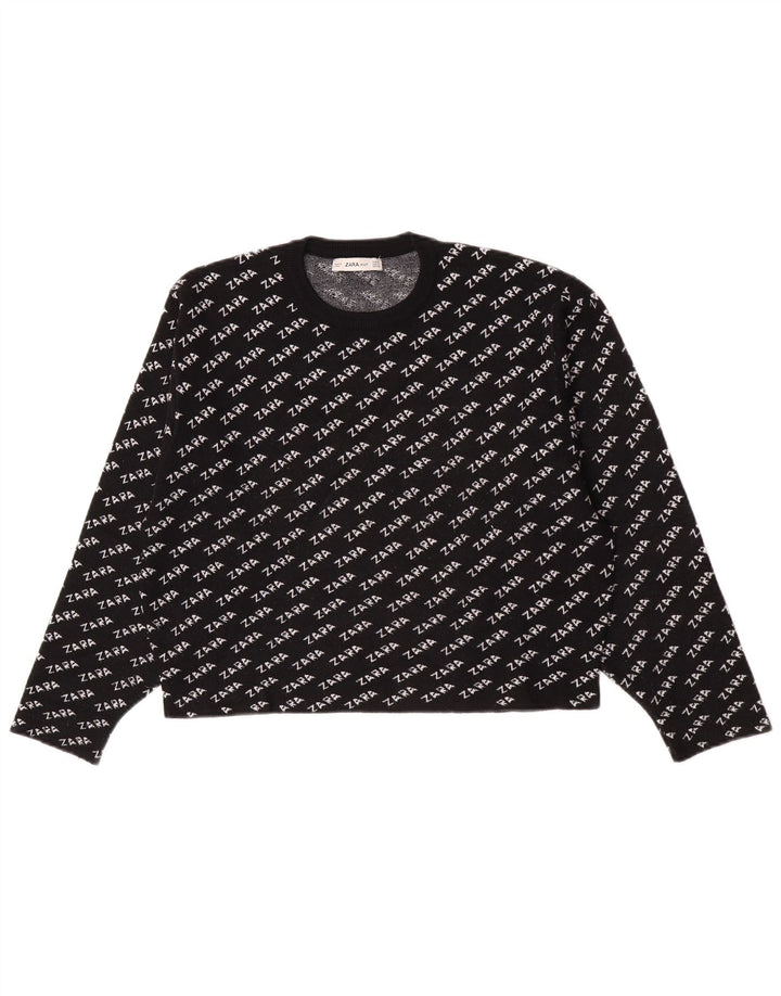Pulover pentru femei cu decolteu rotund cu grafică Zara UK 14 Medium Negru