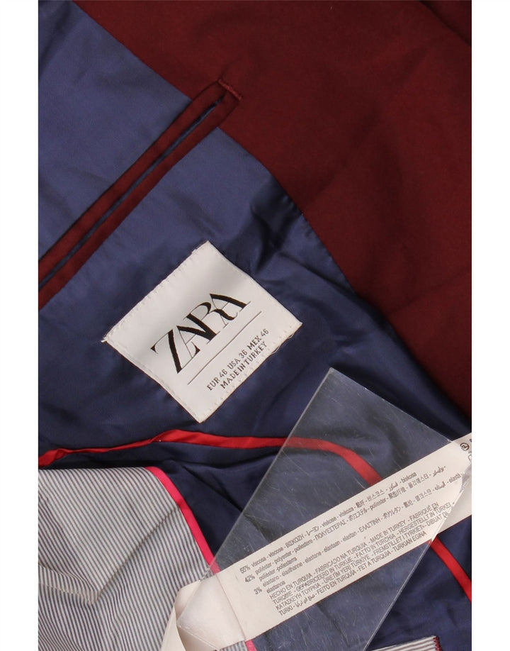Jachetă pentru bărbați Zara cu 2 nasturi EU 46 Viscoză Burgundy mică
