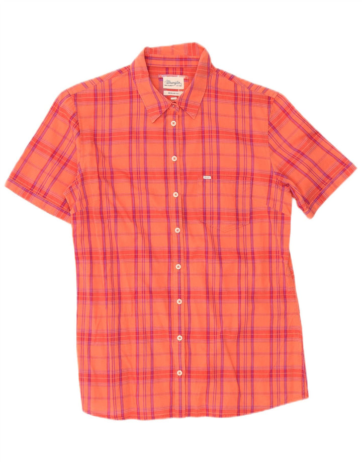 WRANGLER Womens Regular Fit Short Sleeve Shirt UK 14 Medium Orange Check