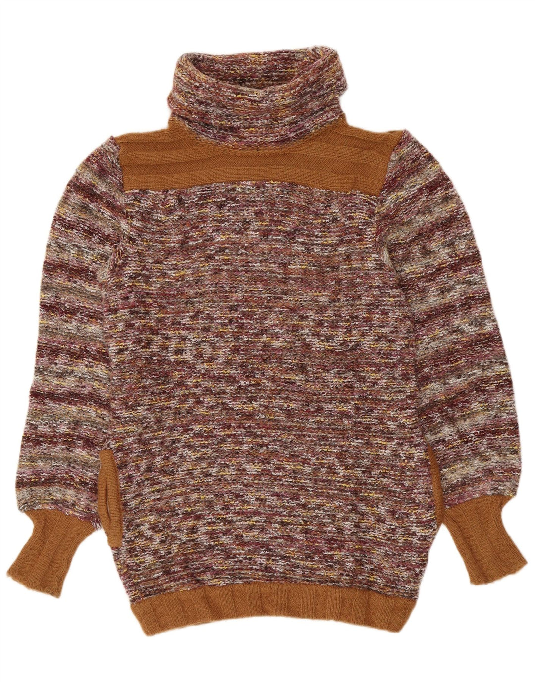 VINTAGE Pulover cu gât rulat pentru femei UK 14 Mediu cu dungi multicolore