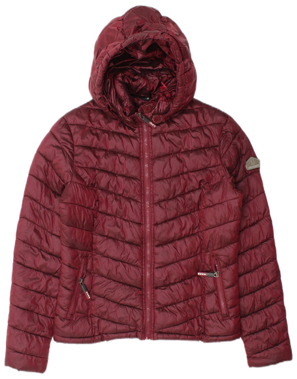 Jachetă căptușită cu glugă Superdry pentru femei UK 14 Medium Burgundy Nylon