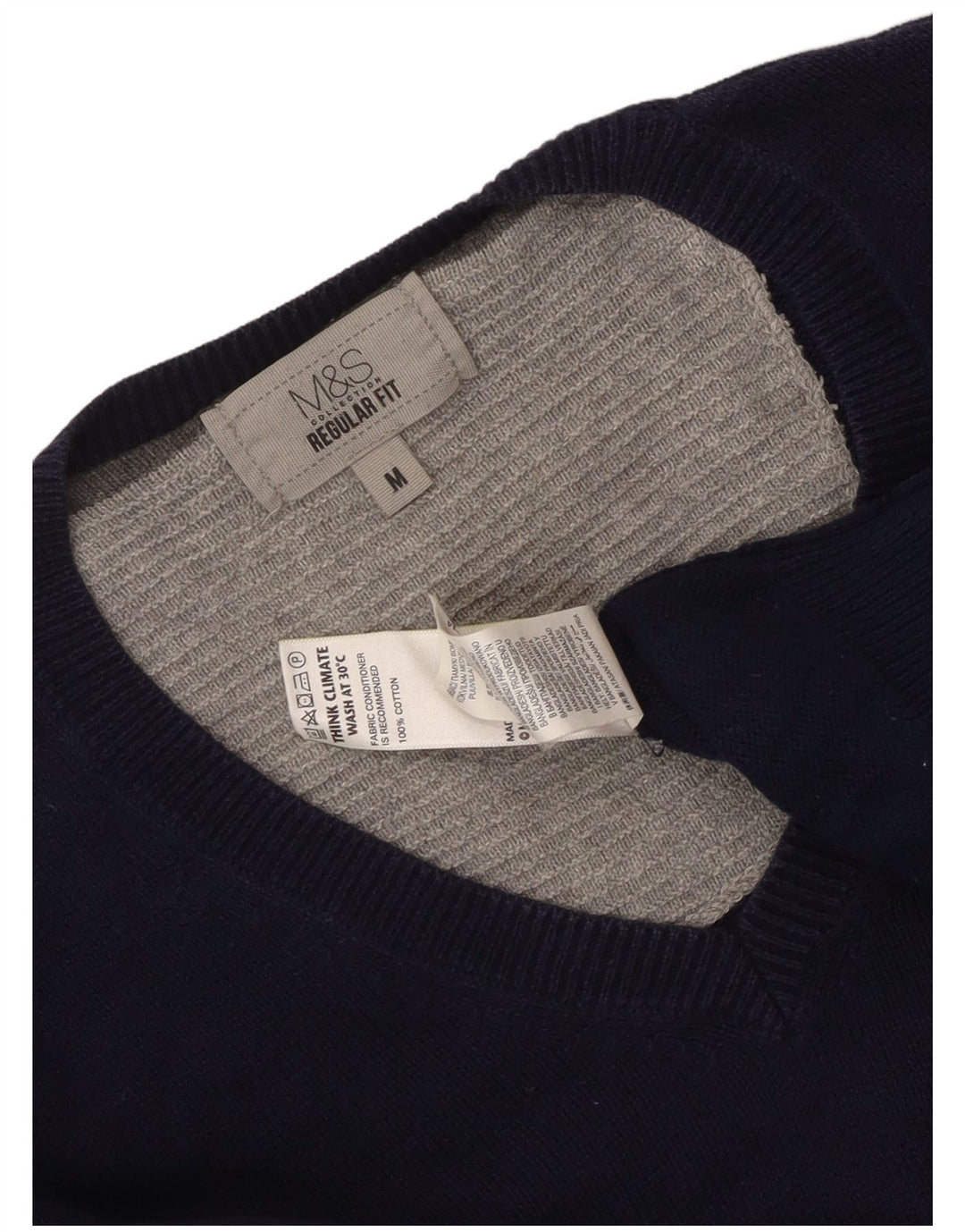 Pulover cu decolteu în V pentru bărbați Marks & Spencer, mediu, bleumarin
