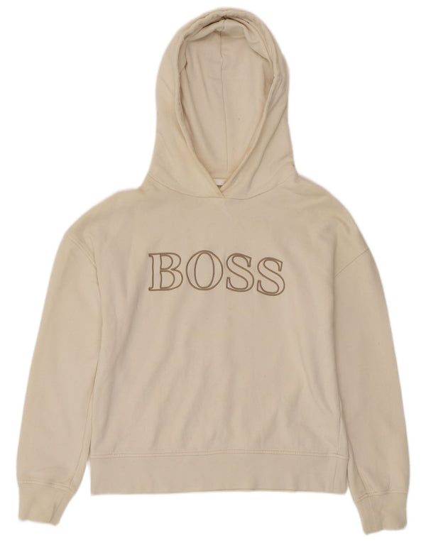 HUGO BOSS Pulover supradimensionat cu glugă cu grafic pentru femei UK 10 Small Off White
