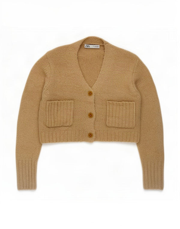 Pulover cardigan pentru femei Zara UK 10 Mic Bej Poliester