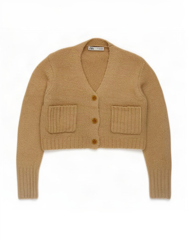 Pulover cardigan pentru femei Zara UK 10 Mic Bej Poliester