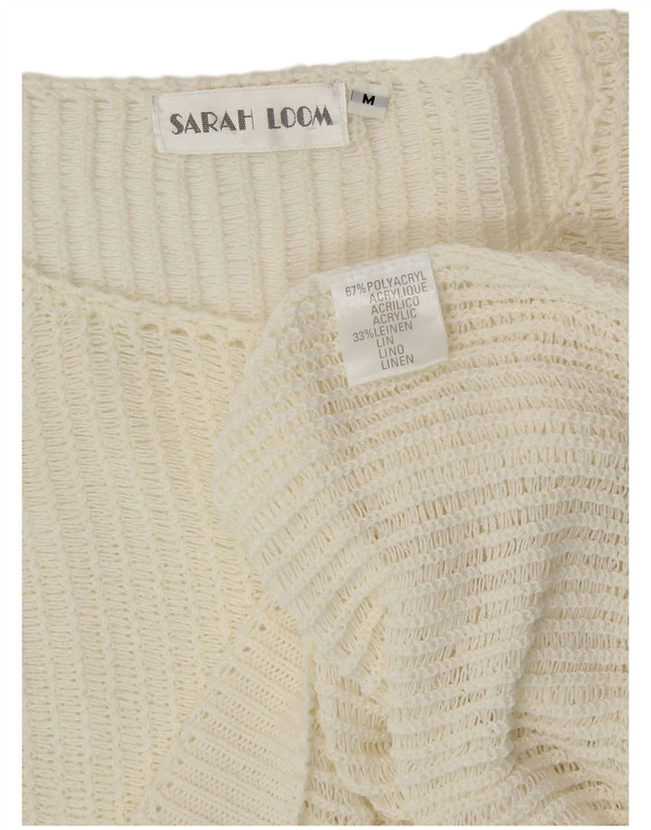 Pulover VINTAGE pentru femei cu decolteu cu barca, alb, mediu, 14 UK