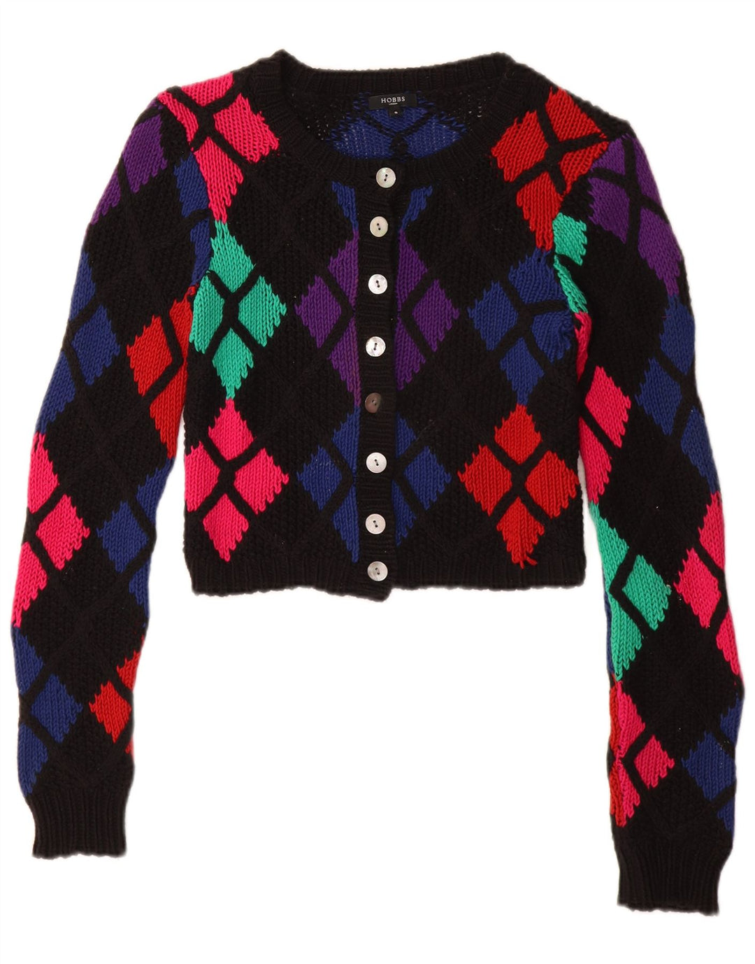 HOBBS Pulover Crop Cardigan pentru Femei UK 8 Mic Negru Argyle/Diamond Bumbac