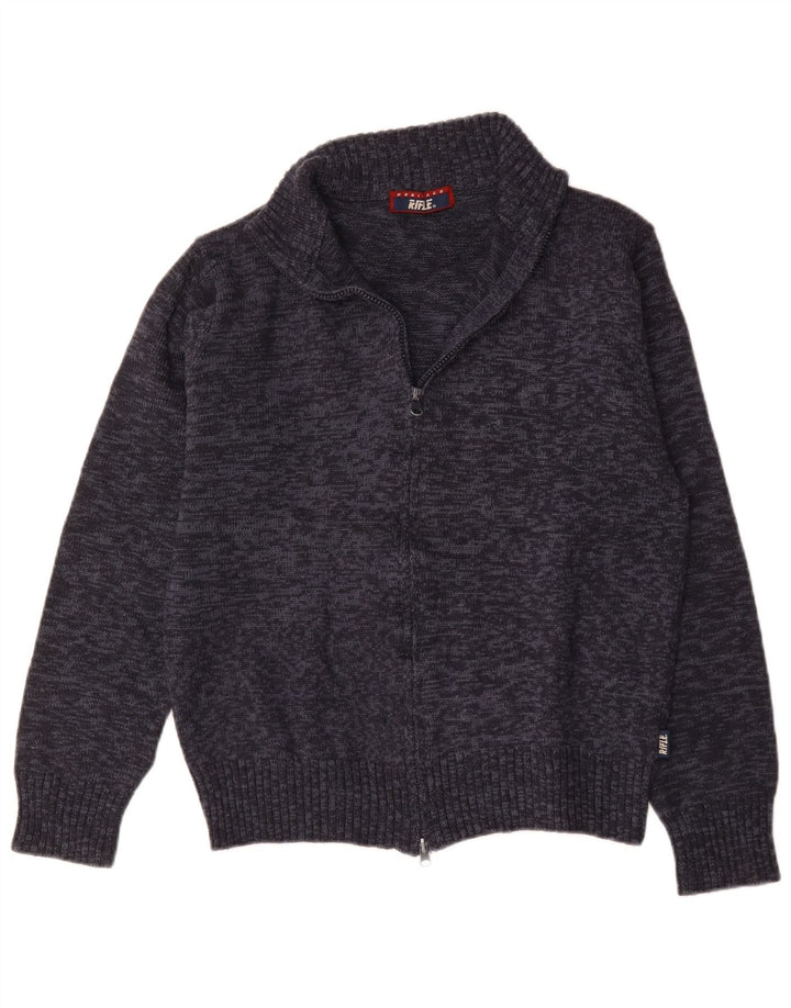 Pulover cardigan pentru bărbați Rifle, lână cu pete albastru bleumarin mediu