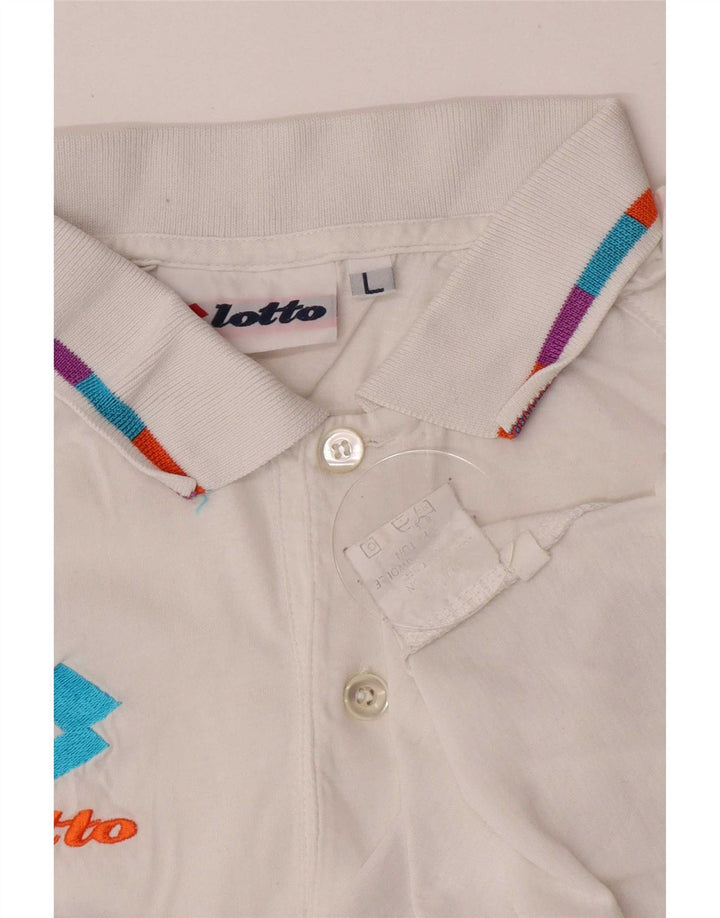Tricou polo grafic pentru bărbați Lotto, mare, alb, bumbac