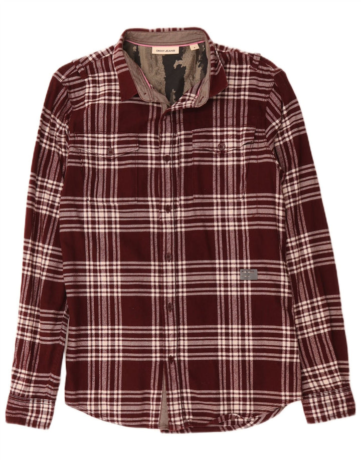Cămașă de flanel pentru bărbați Dkny, bumbac cu carouri burgundă medie