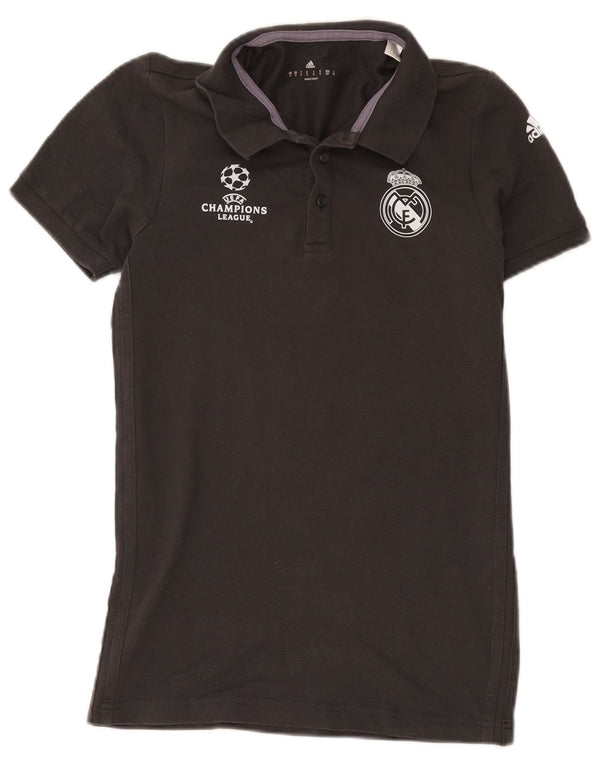 Tricou polo cu grafică Adidas Real Madrid pentru bărbați, bumbac gri mic