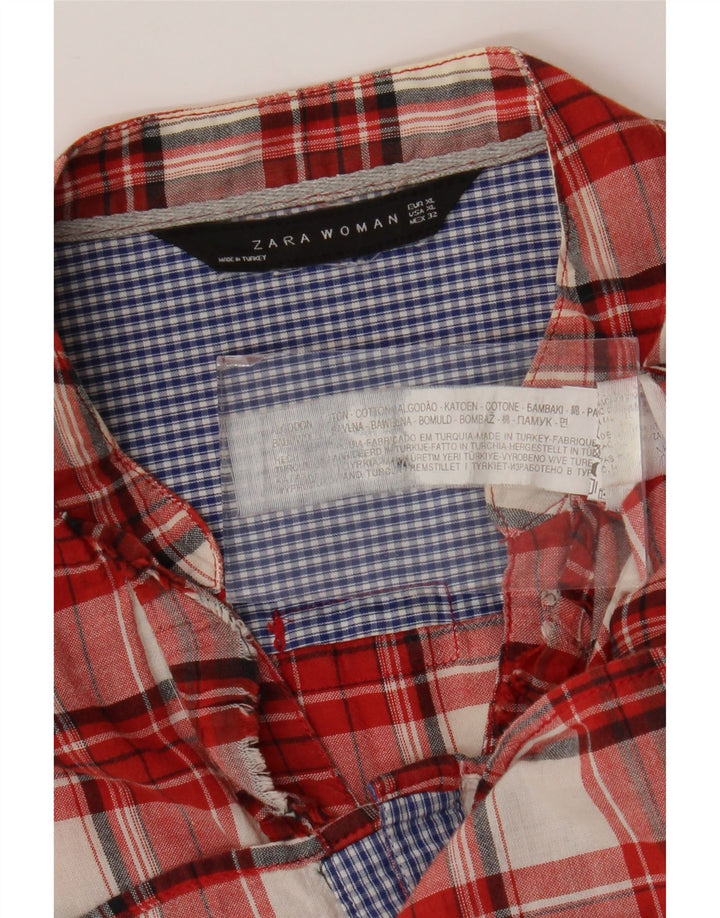 Cămașă pentru femei Zara cu volane în față UK 18 XL, bumbac roșu cu carouri