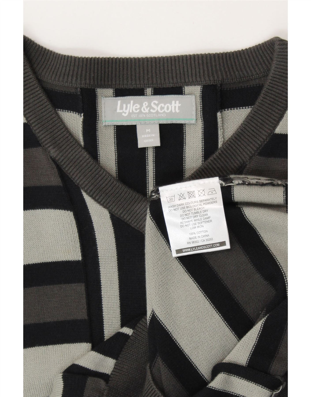 LYLE & SCOTT Pulover cu decolteu în V pentru bărbați, bumbac cu dungi gri mediu