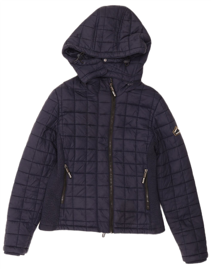 Jachetă căptușită cu glugă Superdry pentru femei UK 14 mare nailon bleumarin